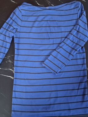 2000s Blue and Black Striped Long Sleeve Tee
